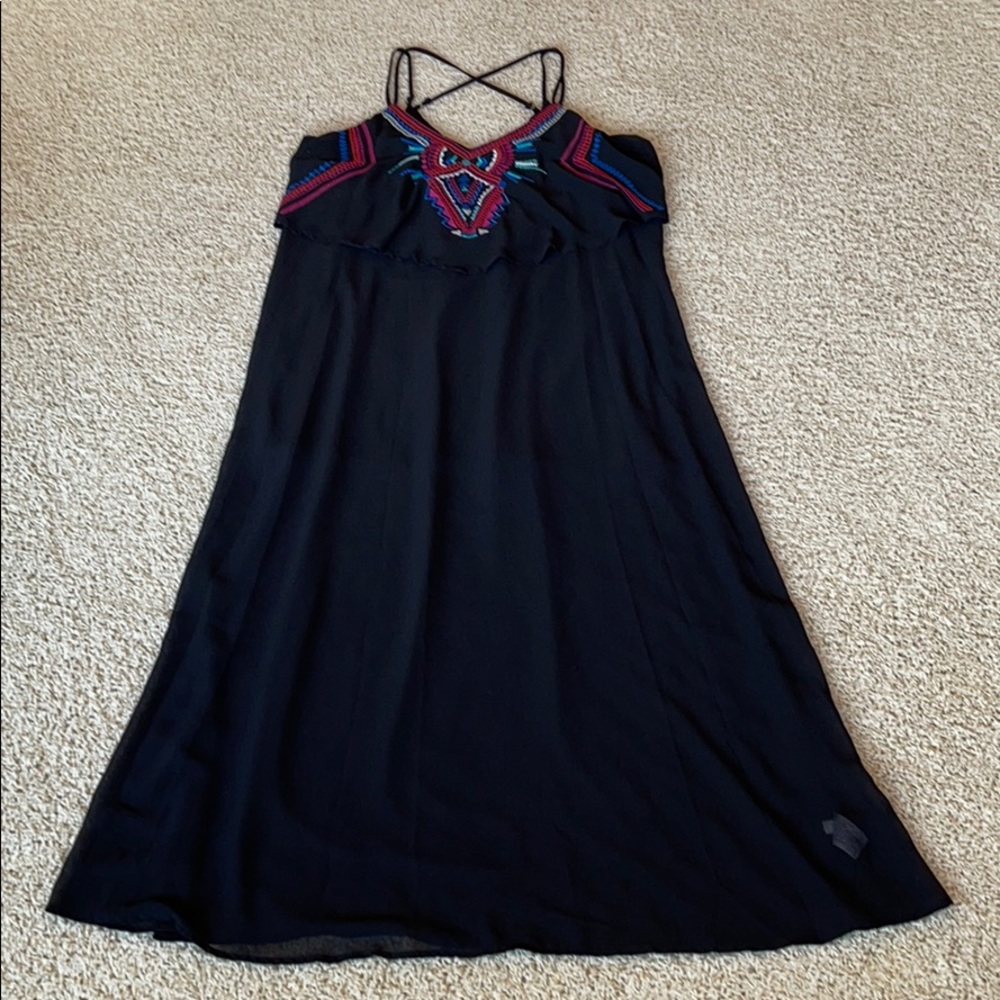 Xhilaration Embroidered Flutter Panel Spaghetti Strap Black Long Maxi Dress XL